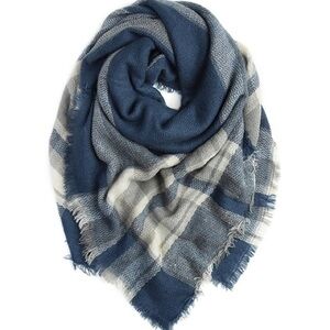 Blue Tartan Fringed Scarf